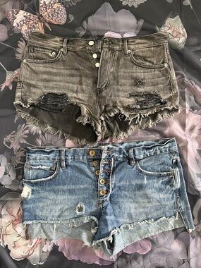 2 pairs free people we the free Distressed Denim Cutoff Shorts - Black and Blue